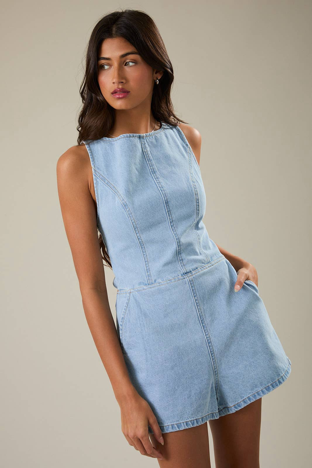 Open Back Denim Romper
