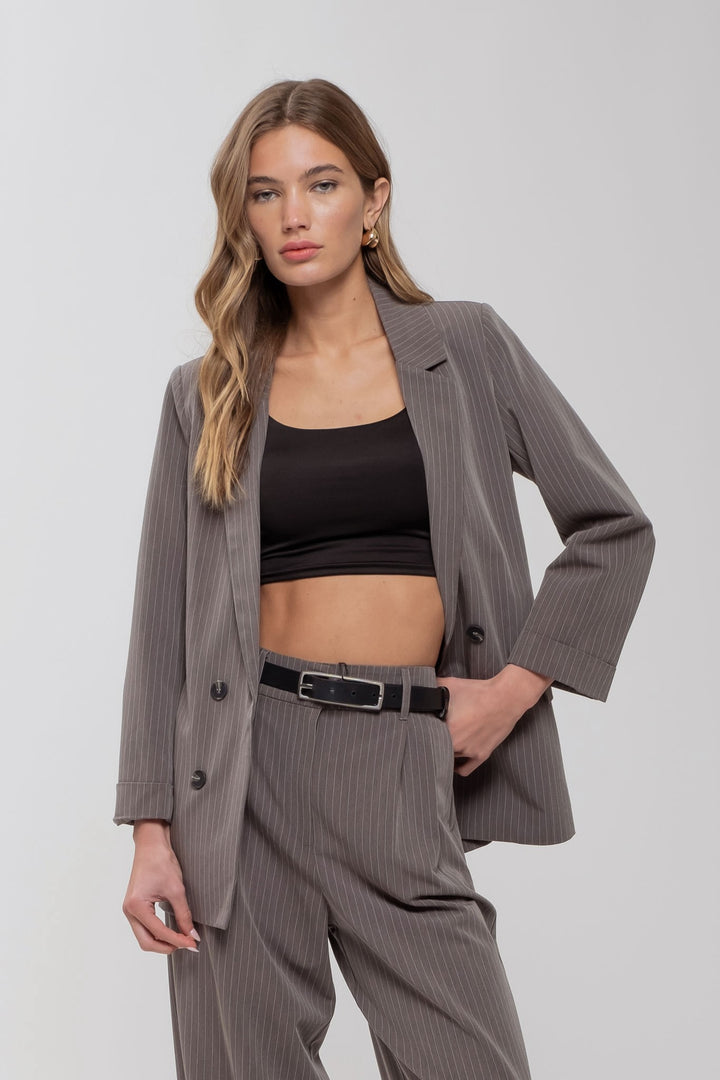 Pinstripe Notched Collard Blazer