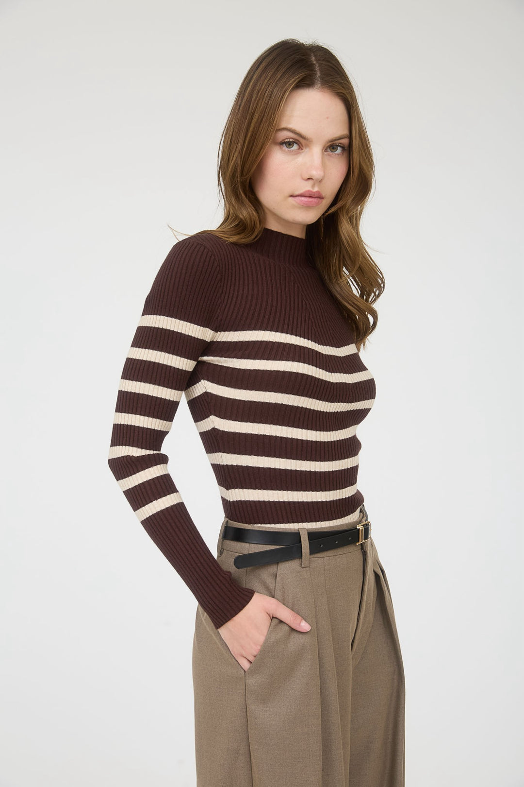 Mockneck Striped Pullover