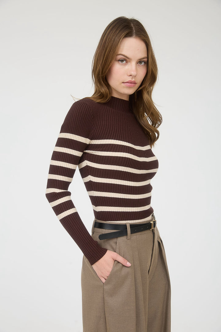 Mockneck Striped Pullover