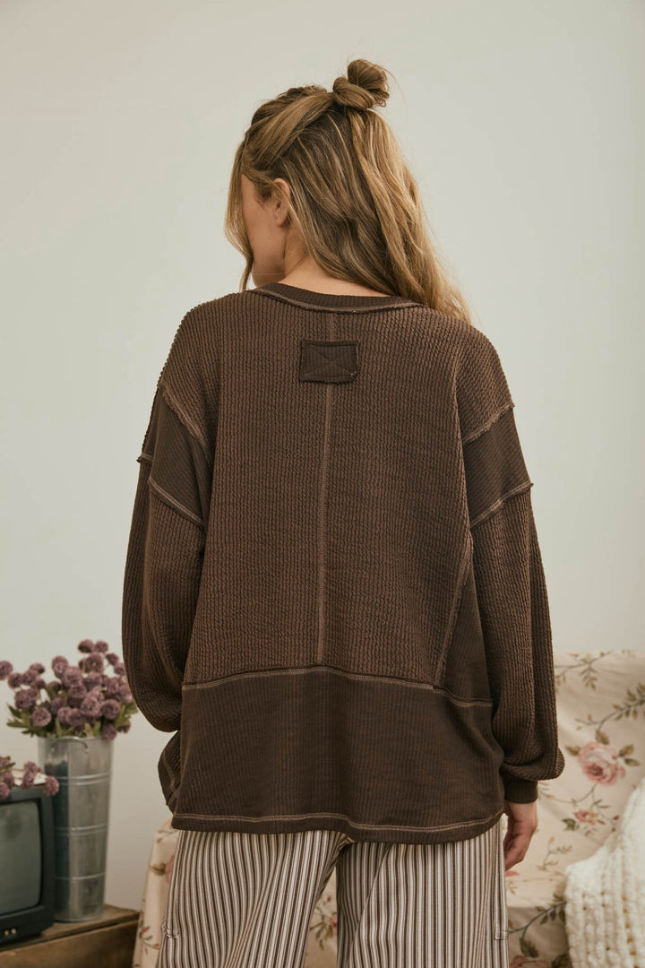 Raw Edge Ribbed Knit Top