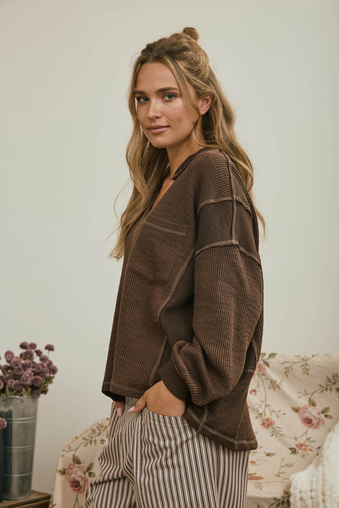 Raw Edge Ribbed Knit Top