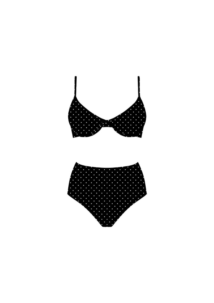 Black and White Polkadot Bikini Top