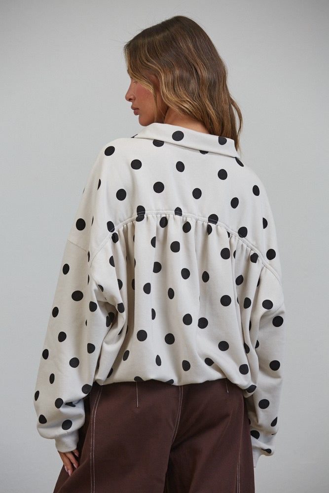 Polka Dot Half Zip Pullover