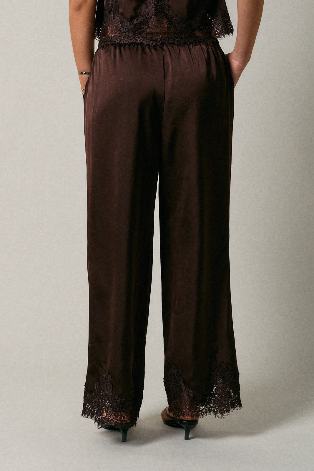 Chocolate Brown Lace Satin Pants
