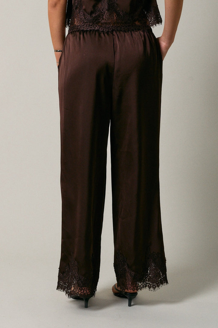 Chocolate Brown Lace Satin Pants