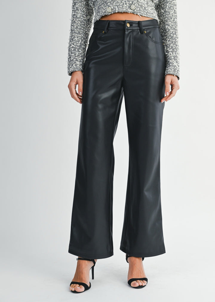 Highrise Faux Leather Straight Leg Pant
