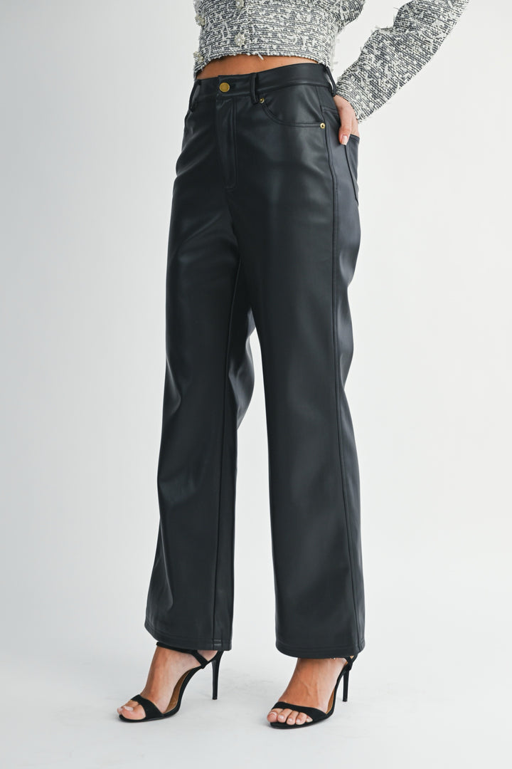 Highrise Faux Leather Straight Leg Pant