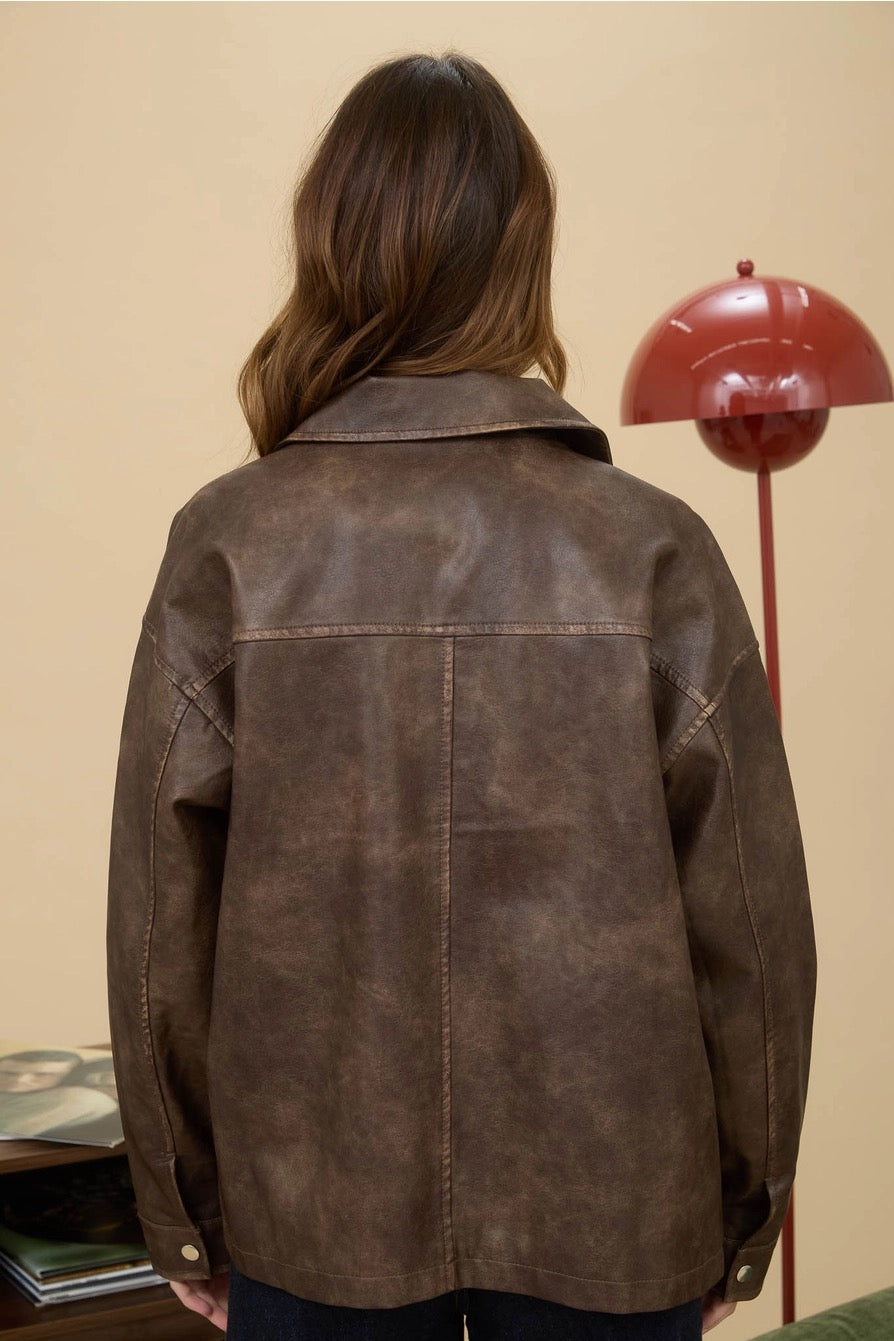 Washed Faux Leather Jacket