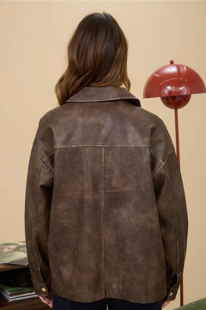 Washed Faux Leather Jacket