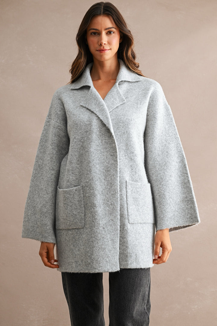 Grey Long Open Front Cardigan