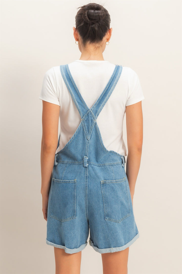 Medium Wash Overall Shorts