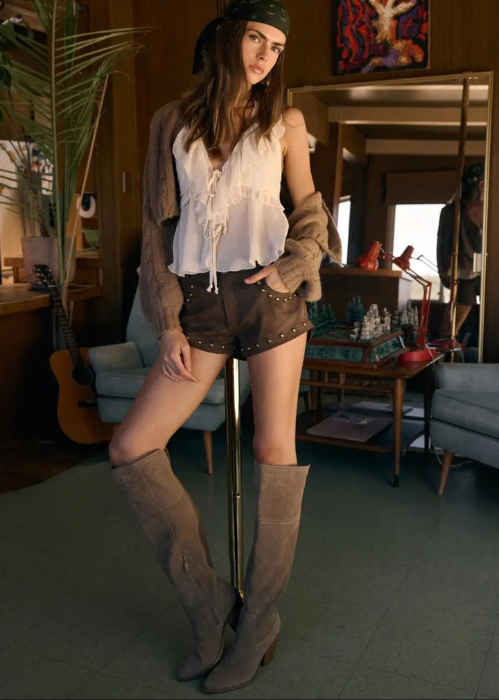 Faux Leather Studed Micro Shorts