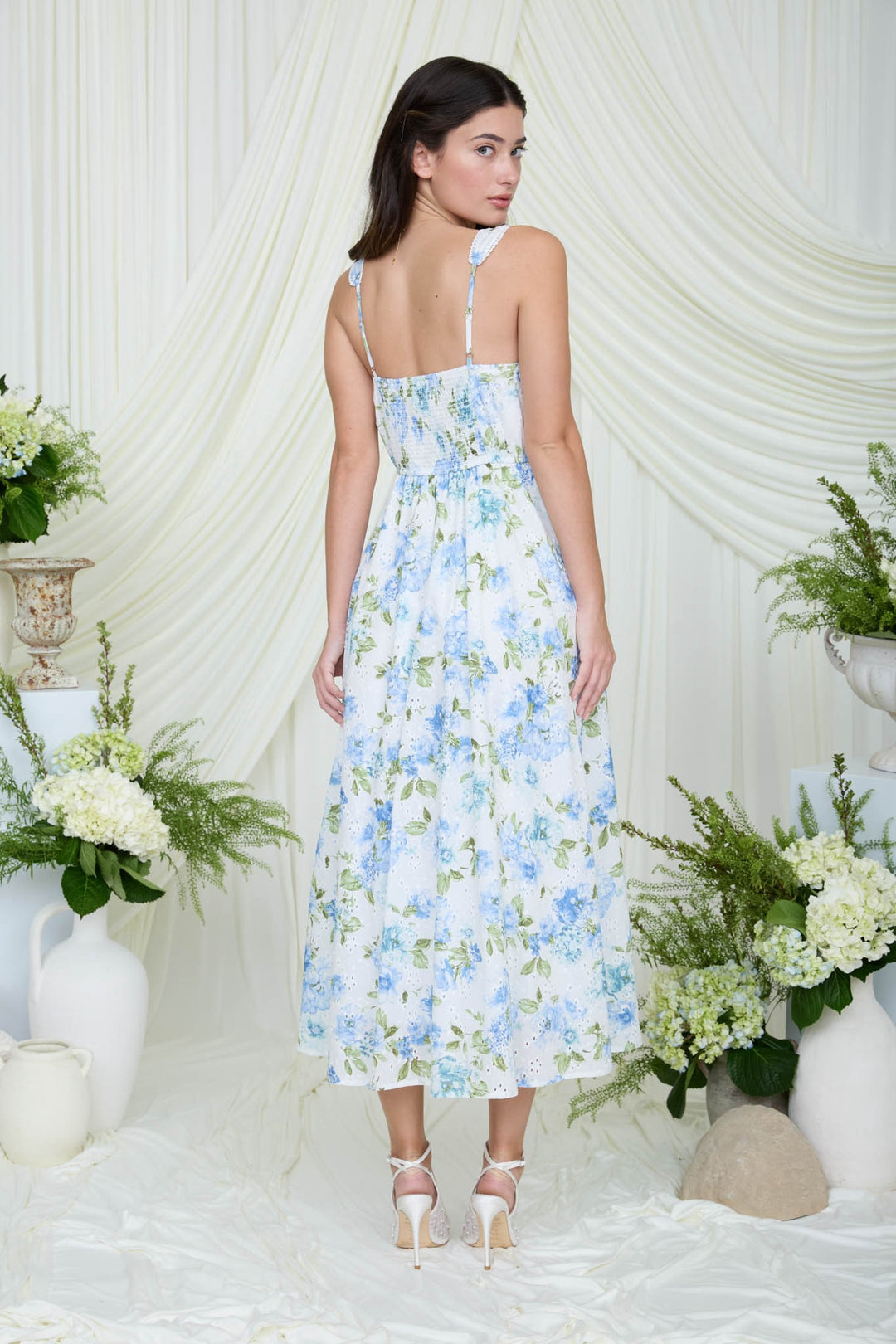 Midi and Floral Lace Eyelet Dress