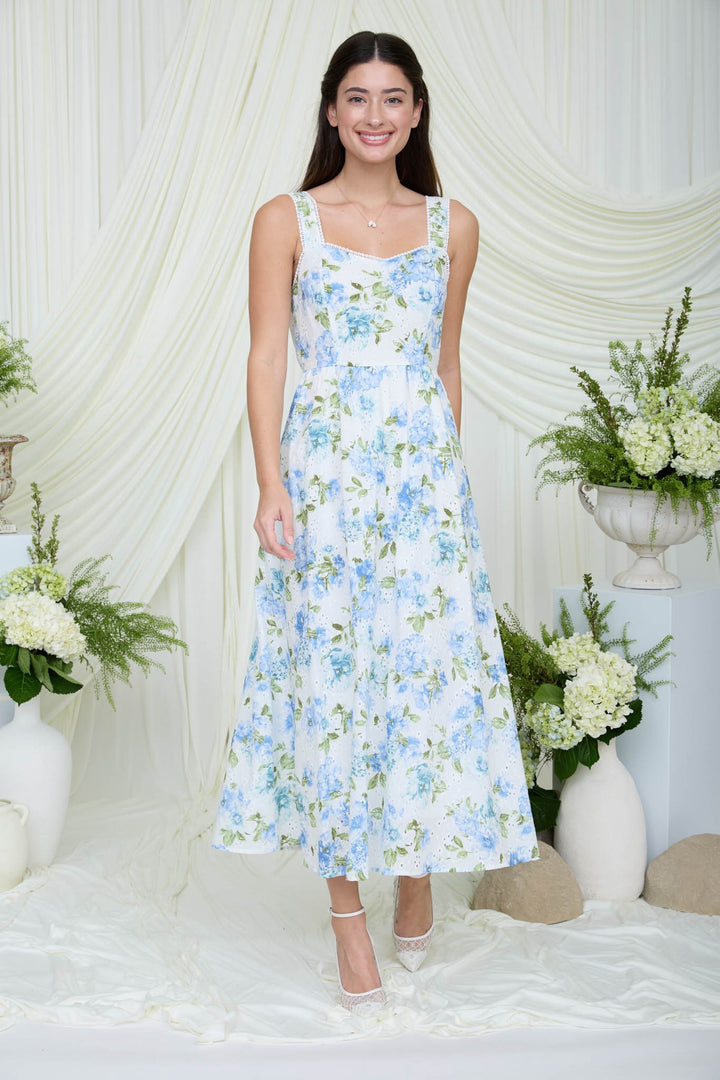 Midi and Floral Lace Eyelet Dress