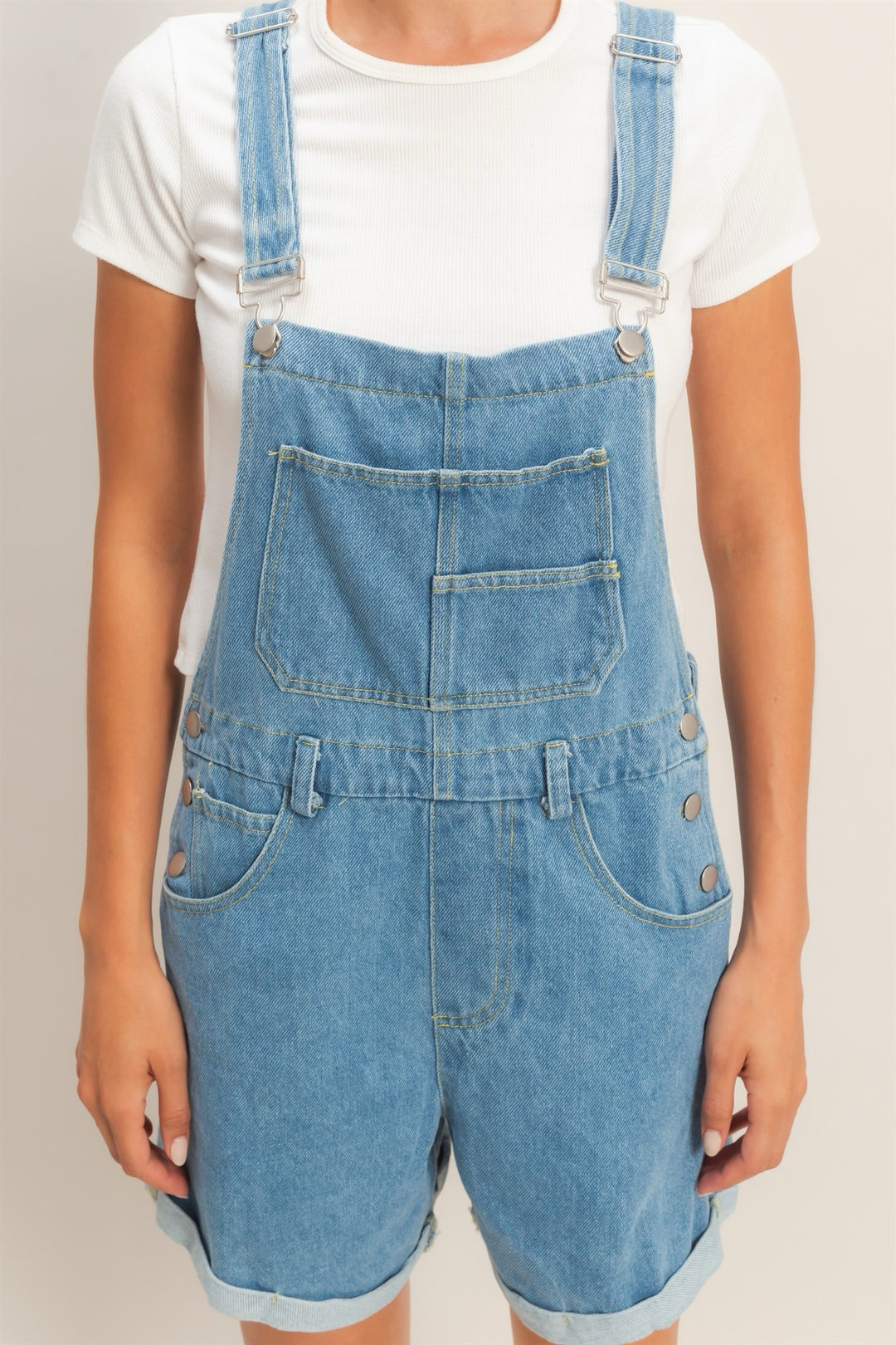 Medium Wash Overall Shorts