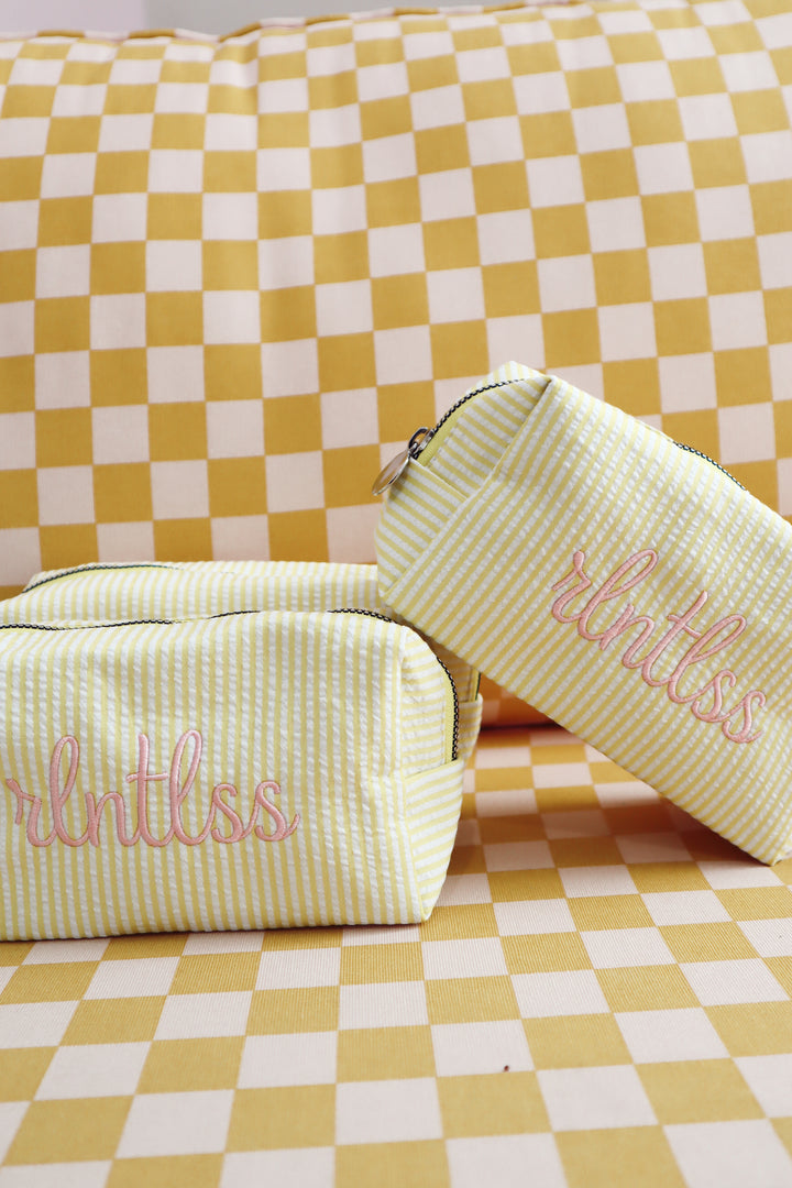 Yellow Striped Cosmetic Bag
