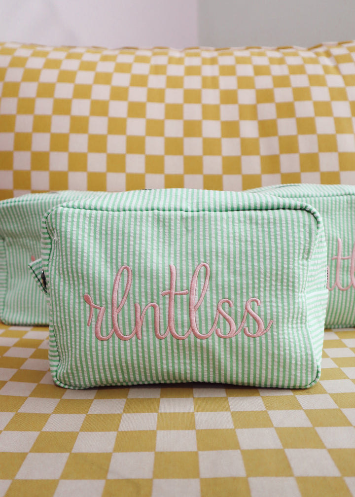 Green Striped Cosmetic Bag