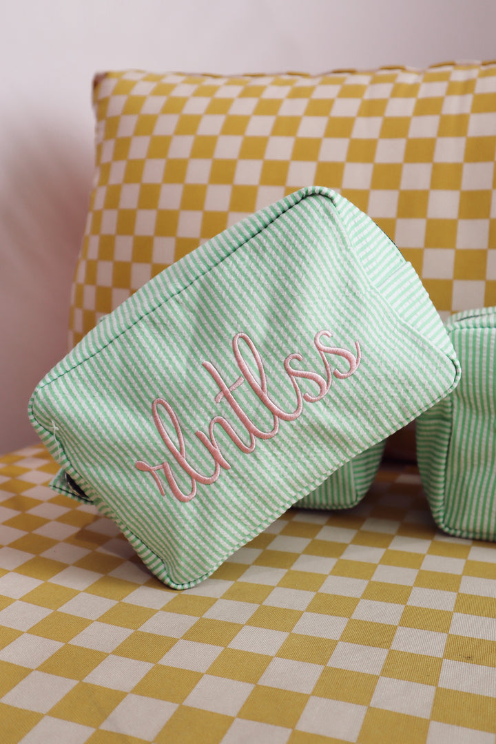 Green Striped Cosmetic Bag
