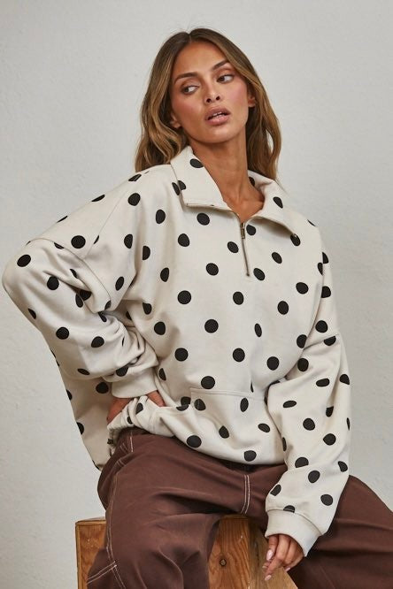 Polka Dot Half Zip Pullover