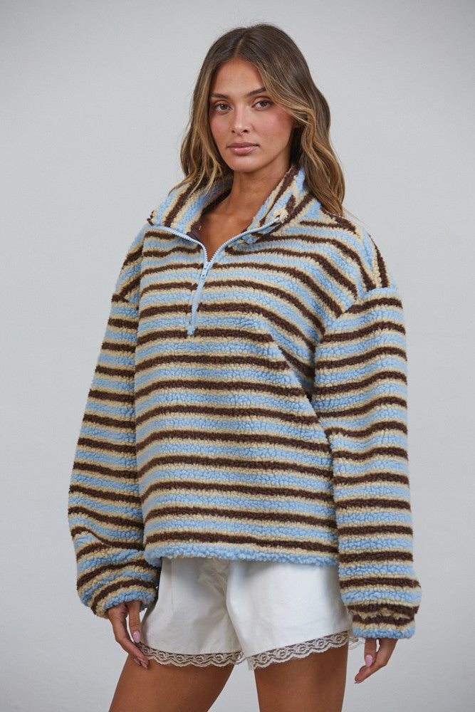 Relaxed Sherpa Striped Half Zip Pullover