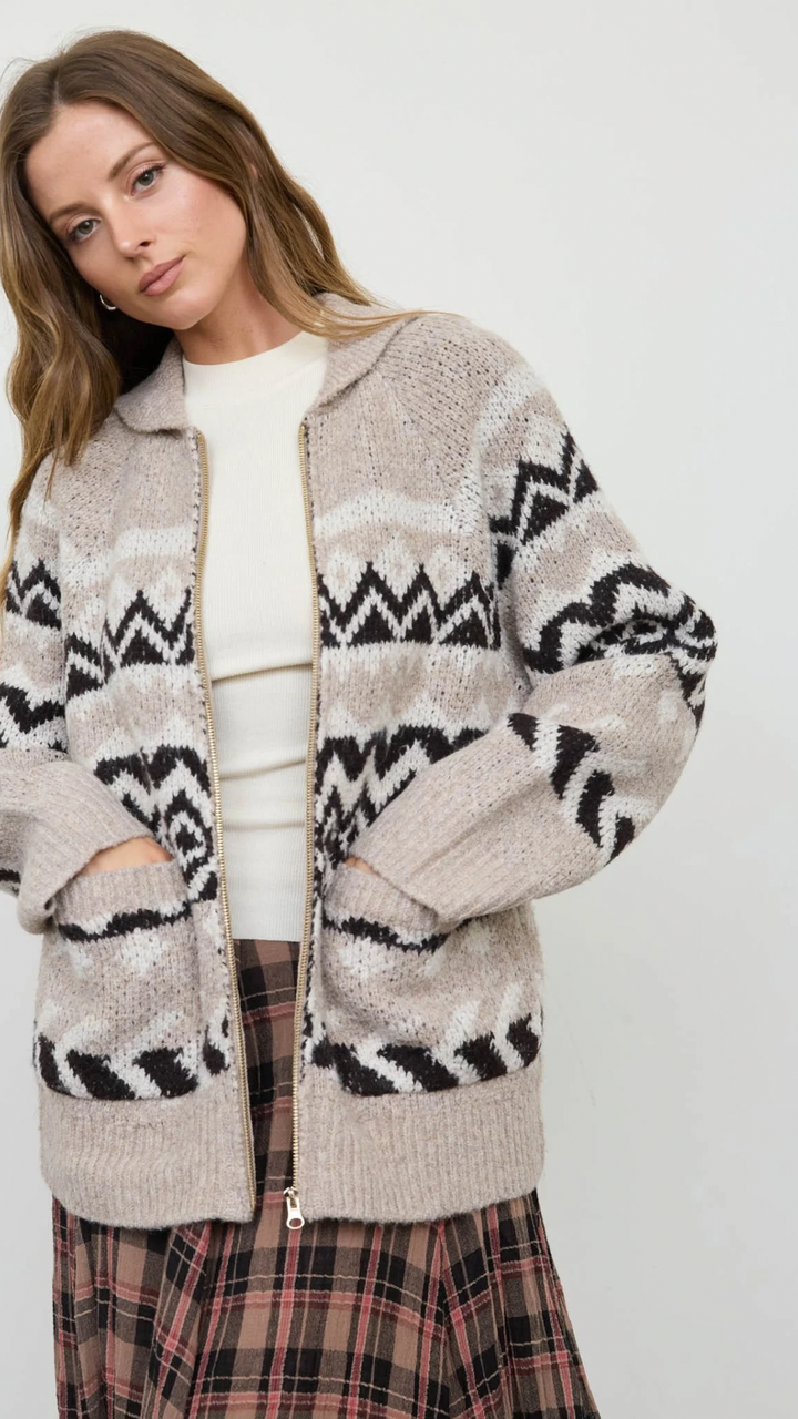 Fair Isle Zip Up Cardigan