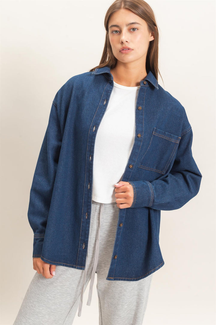 Denim Button Up Collar Shirt