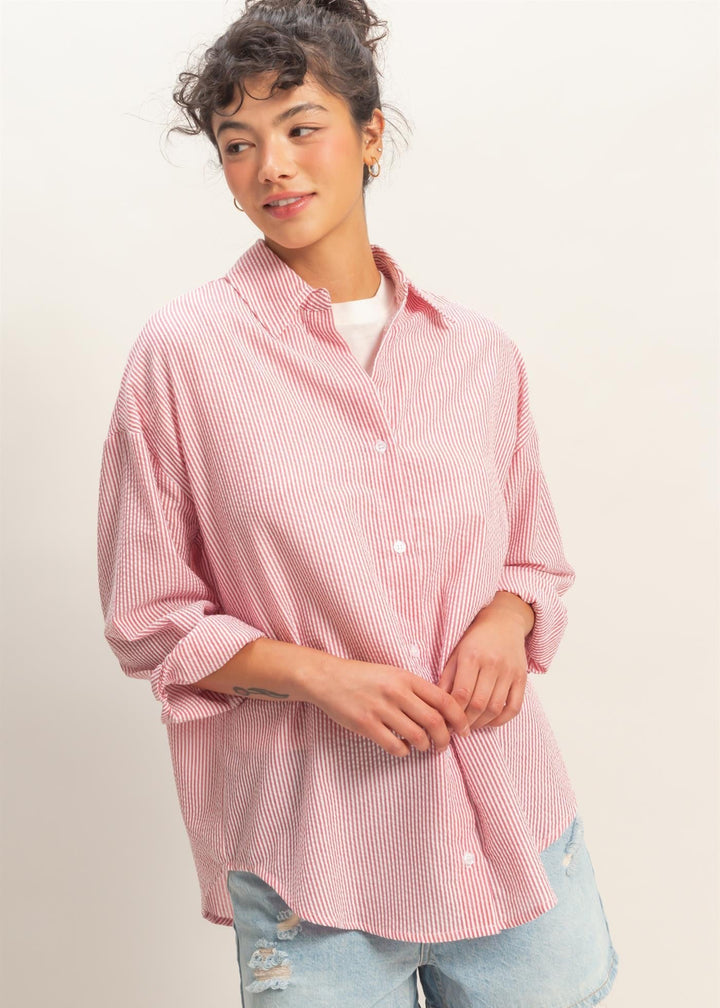 Red Stripped Button Down