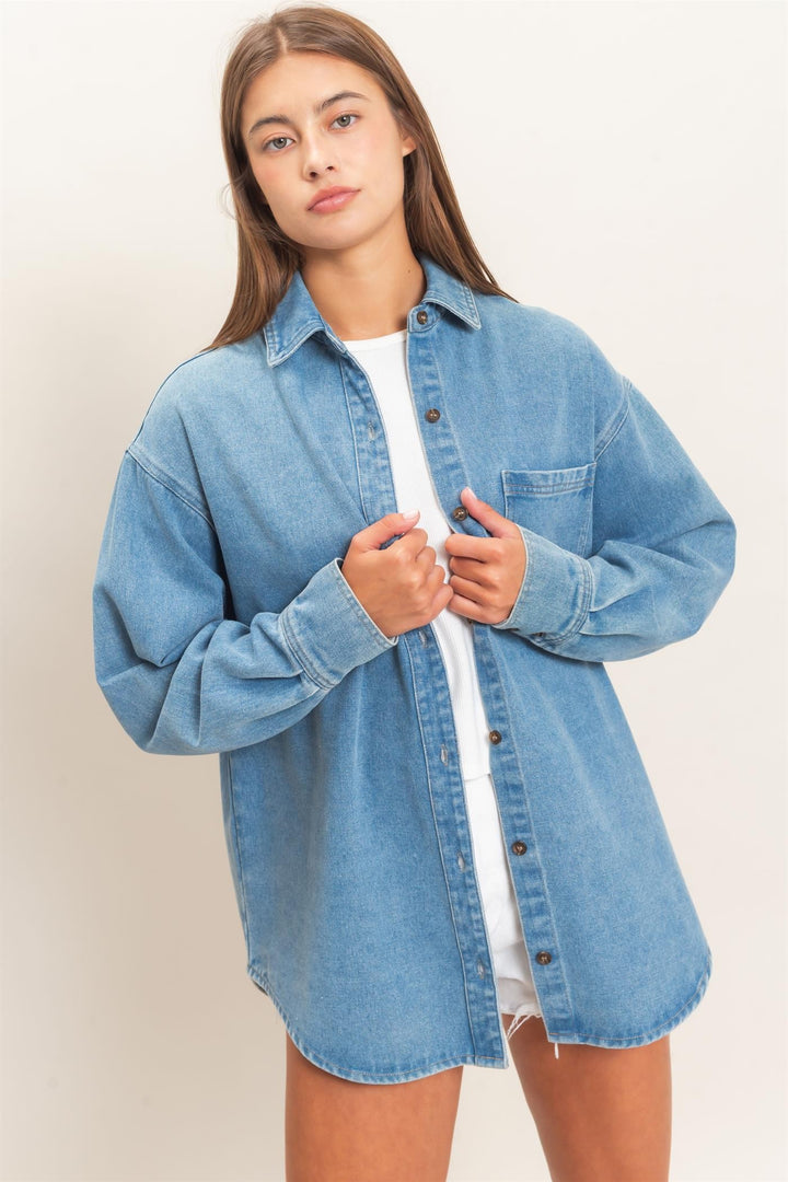 Denim Button Up Collar Shirt