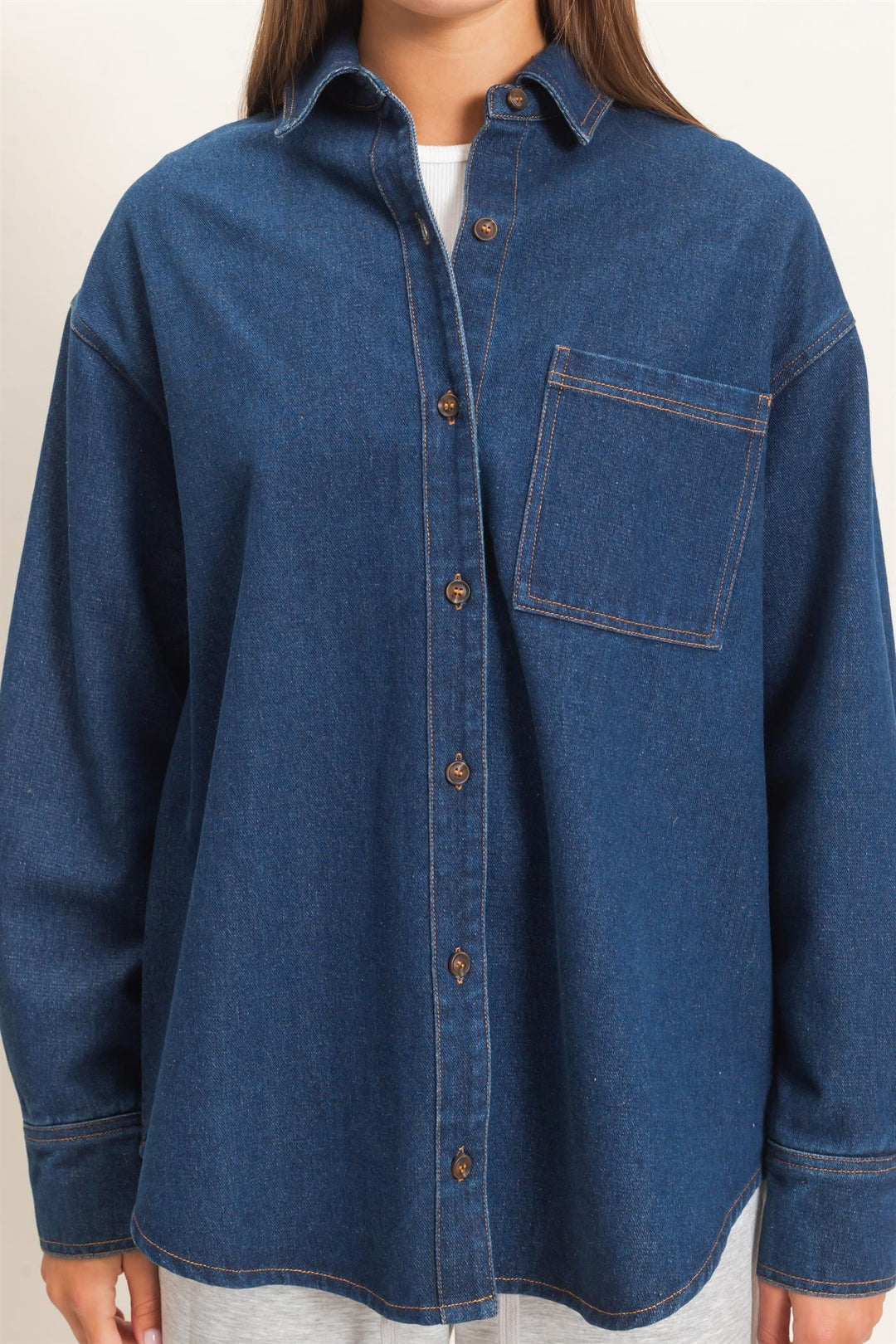 Denim Button Up Collar Shirt