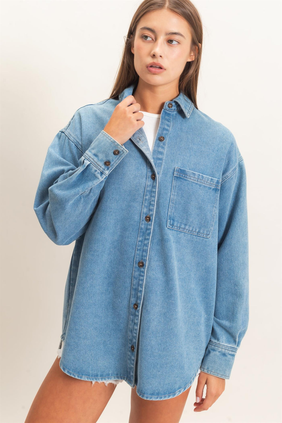 Denim Button Up Collar Shirt