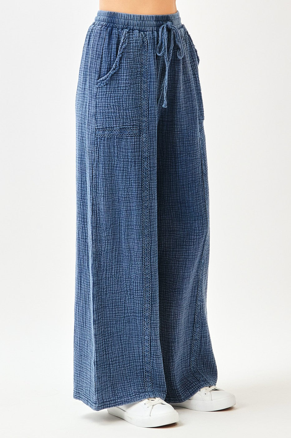 Navy Gauze Cotton Pants