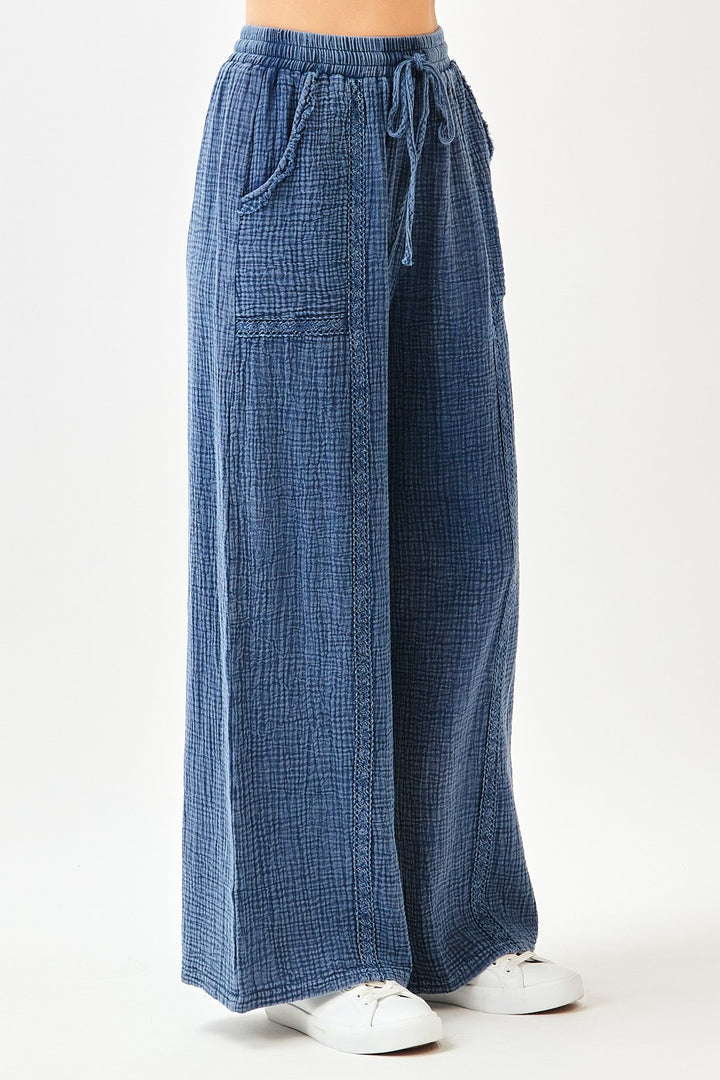 Navy Gauze Cotton Pants