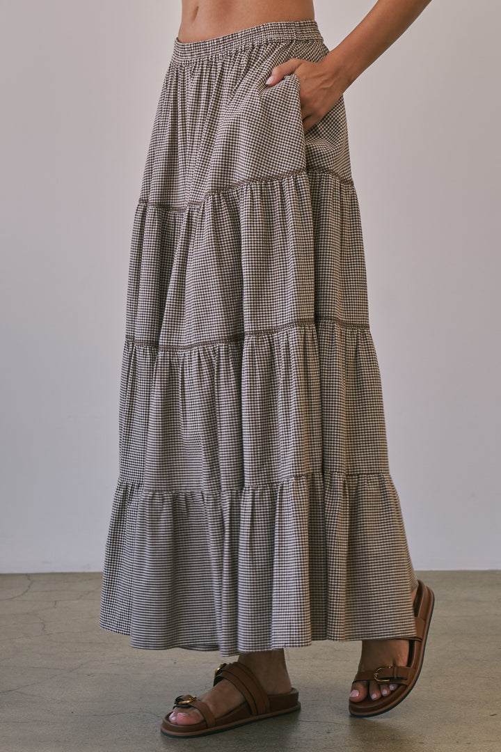 Brown Gingham Midi Skirt