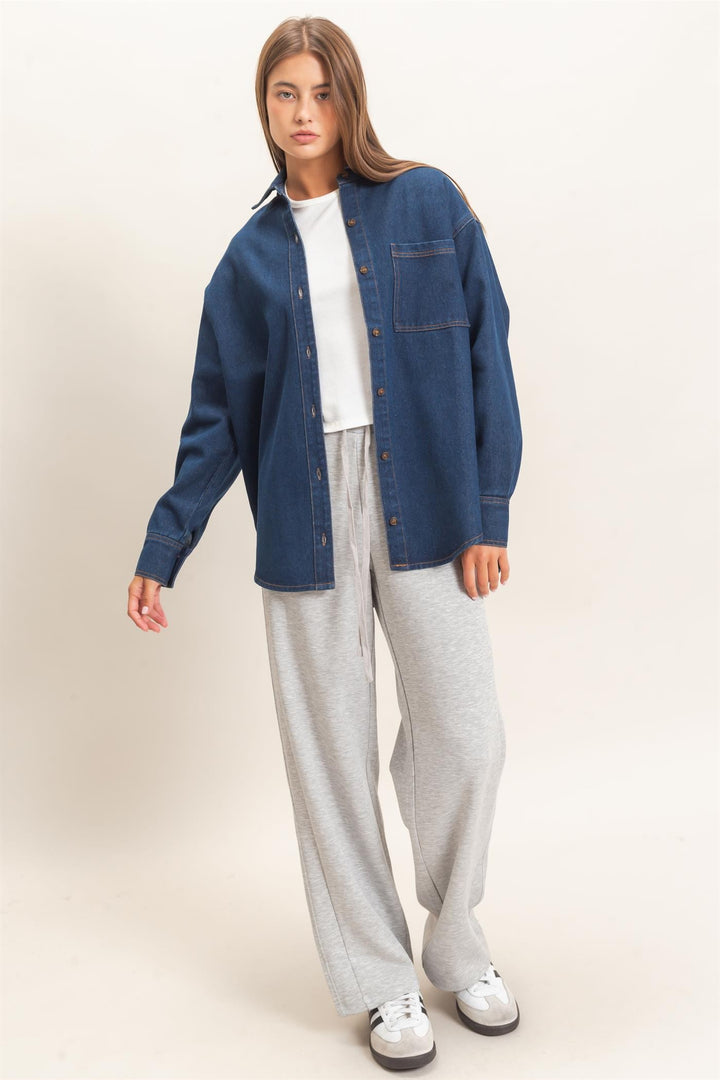 Denim Button Up Collar Shirt