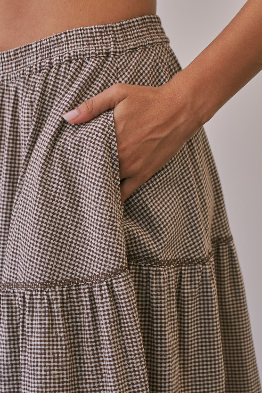 Brown Gingham Midi Skirt