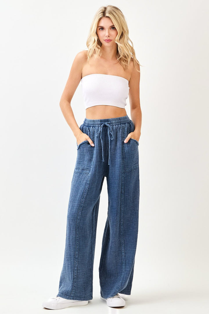 Navy Gauze Cotton Pants