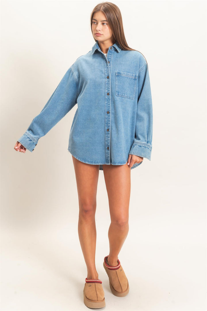 Denim Button Up Collar Shirt