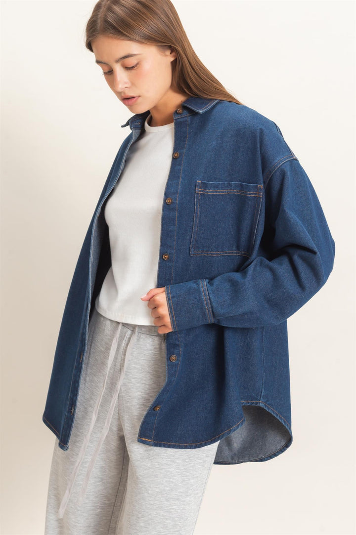 Denim Button Up Collar Shirt