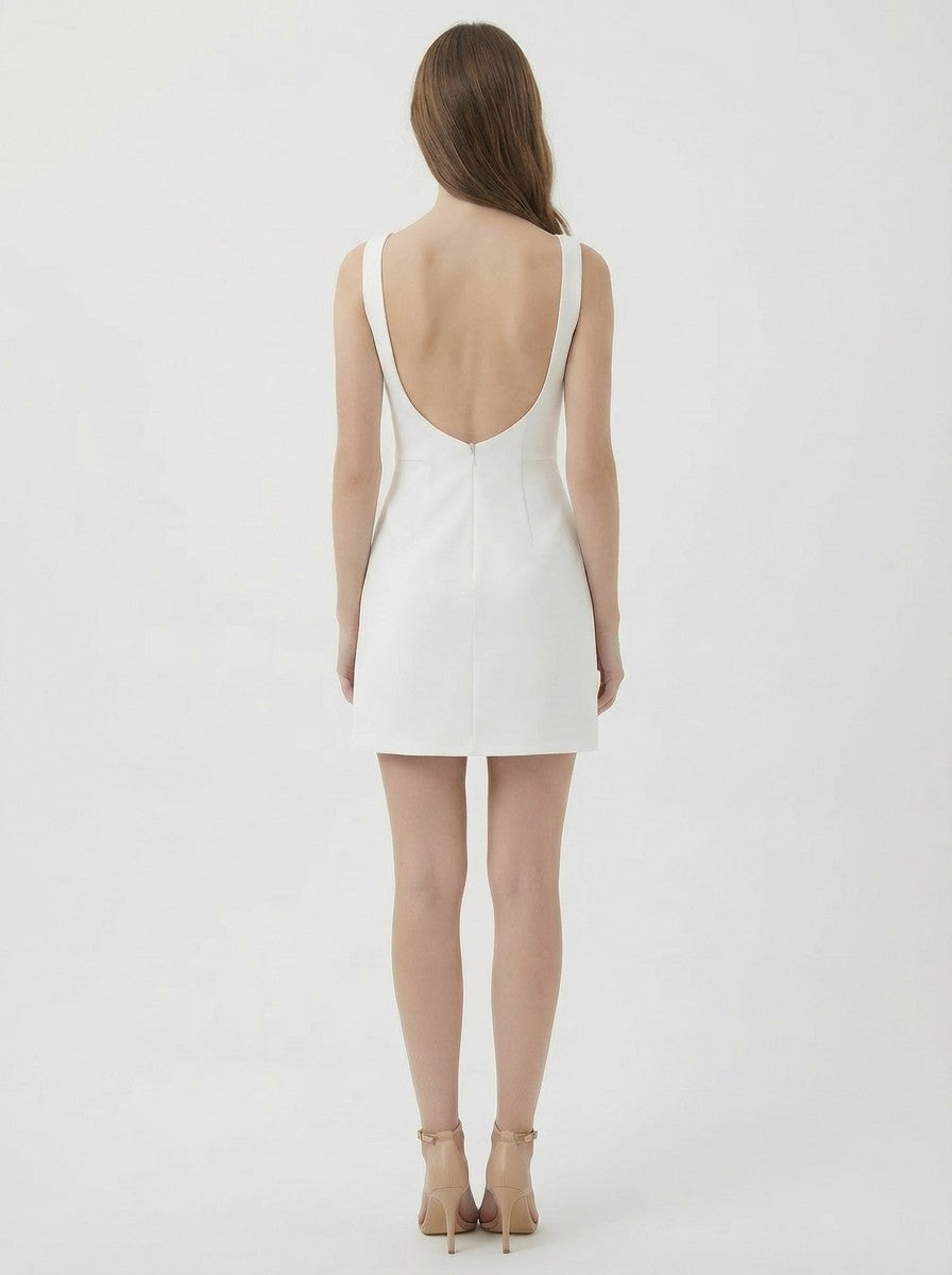 Backless Detail Boat Neck Mini Dress