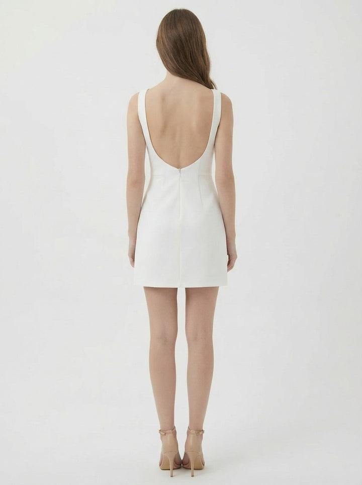 Backless Detail Boat Neck Mini Dress
