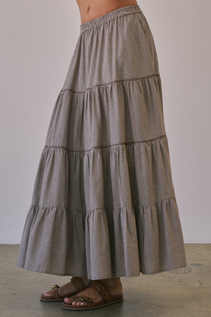 Brown Gingham Midi Skirt