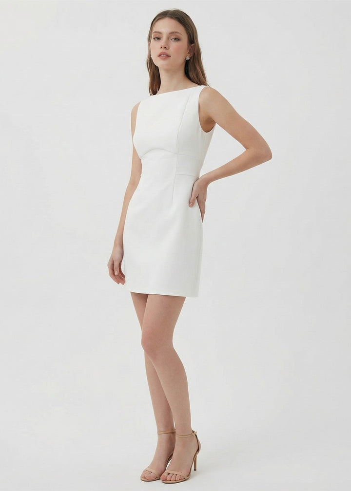 Backless Detail Boat Neck Mini Dress